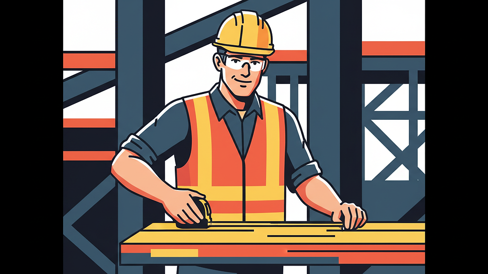 Close-up view of a construction worker measuring wood on a building site