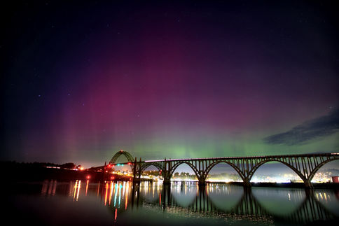 Aurora over a bridge