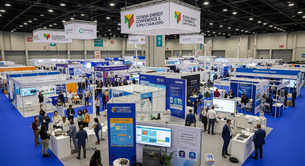 Wide shot of the Guyana Energy Conference & Supply Chain Expo, showcasing a diverse array of energy solutions and supply chain innovations.