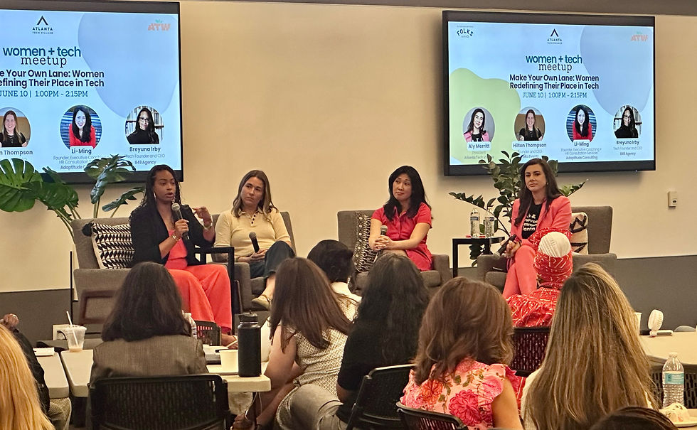 A powerhouse female panel, including Aly Merritt, Hilton Thompson, Li-Ming, and Breyuna Irby, discussing "Making Your Own Lane: Redefining Their Place in Tech."