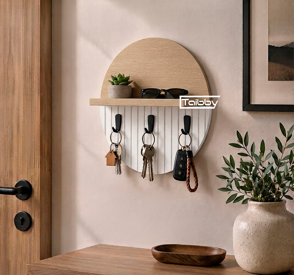 Miniaturbild: Organizer da muro Taibby con ganci e mensola rovere