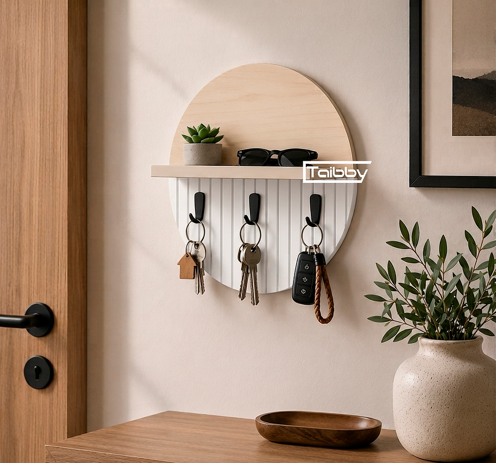 Organizer da muro Taibby con ganci e mensola legno