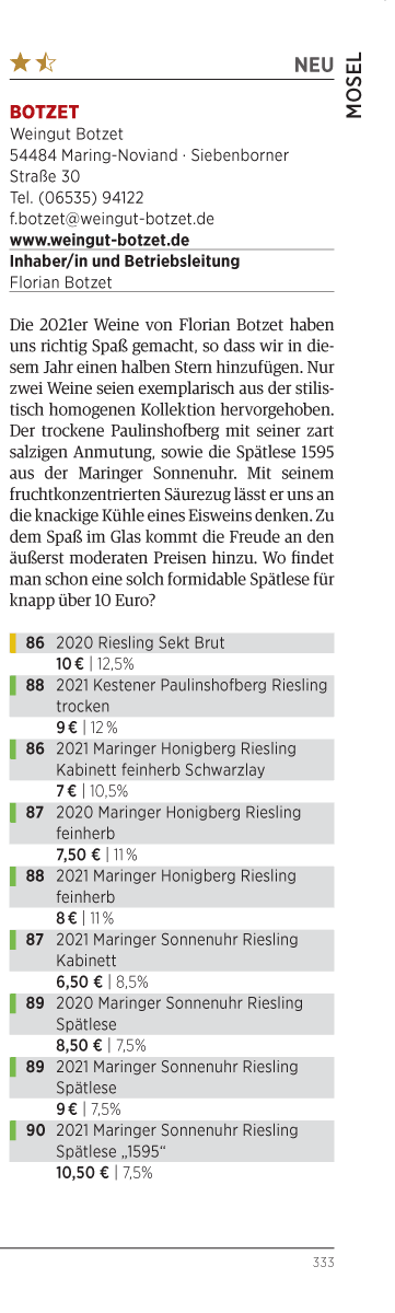 AUSZEICHNUNG IN WEINFÜHRERN