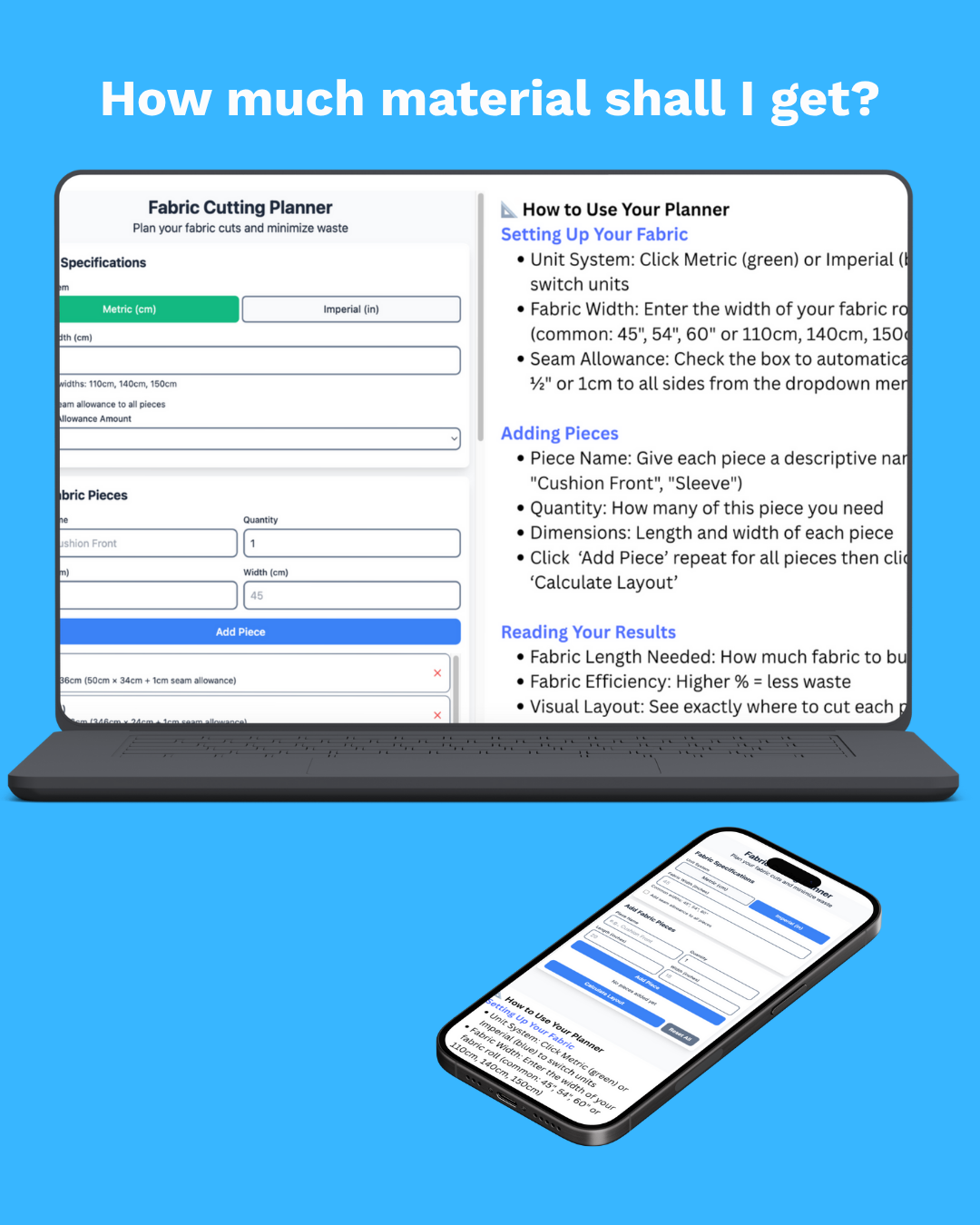 Material Calculator for Sewing, Quilting & Handmade Projects
