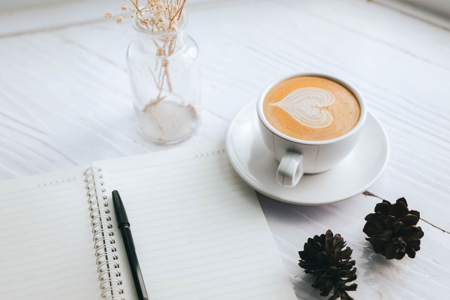 Journal with pen_ cup of coffee