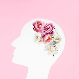pink background with a womans head and f