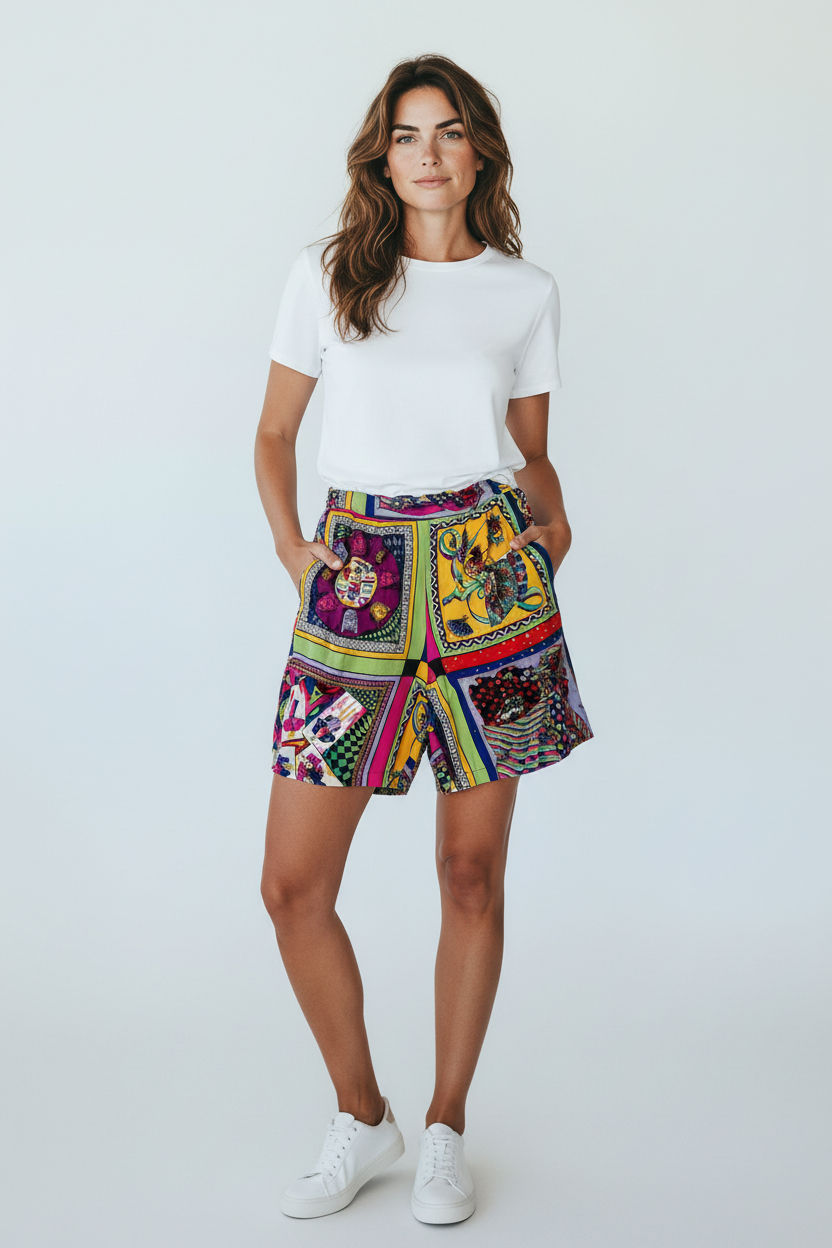 Shorts 80's print con lentejuelas
