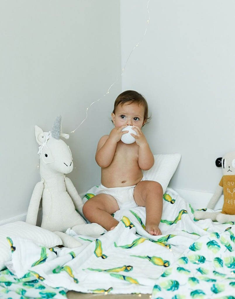 Thumbnail: Malabar Baby Muslin Snug Blanket (4 Layer) - Parrot Reversible