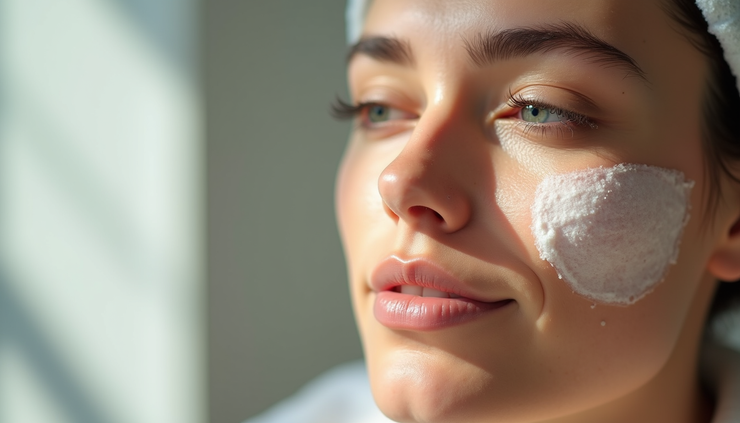 Close-up view of a smooth, glowing skin surface after a chemical peel treatment