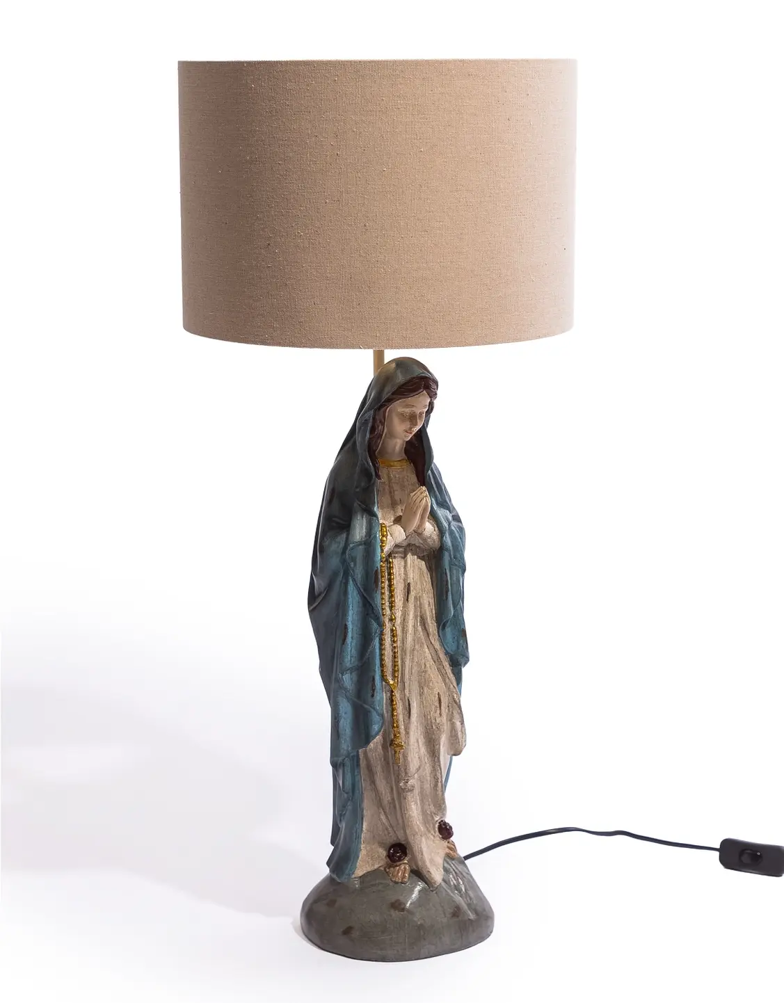 Antiqued Praying Maria Table Lamp with Oatmeal lamp Shade