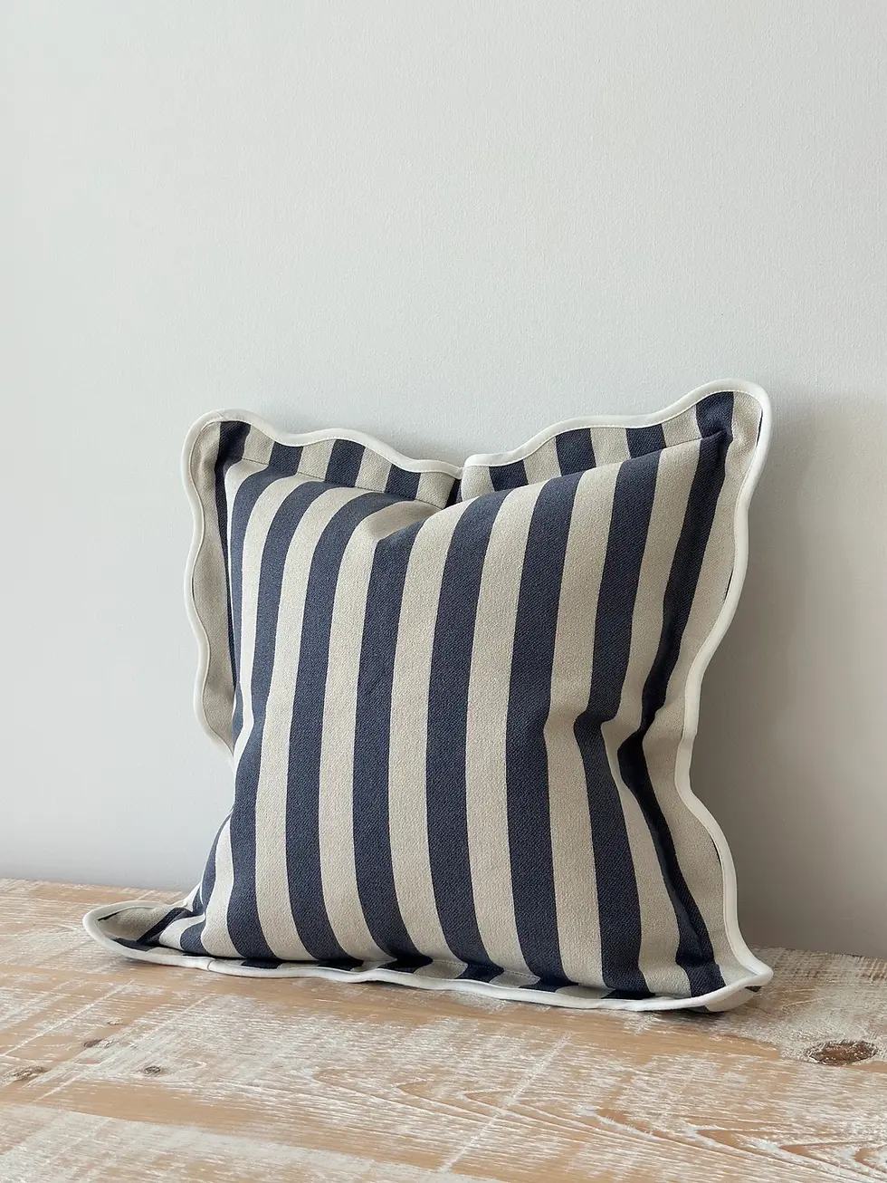 Thumbnail: Chloe Navy Stripe Scalloped Edge Cushion