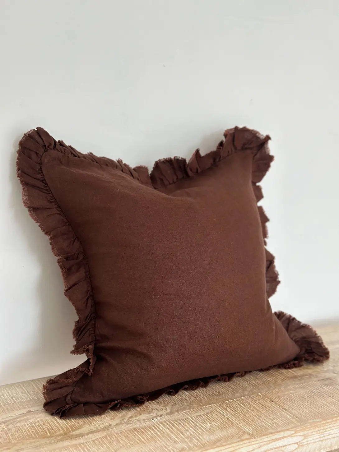 Hallie Ruffled Linen Cushion Dark Brown 45 x 45 cm