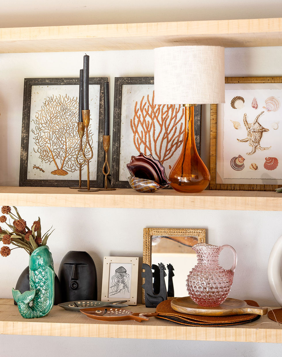 Thumbnail: Set of 2 coral prints in an antiqued patina frame