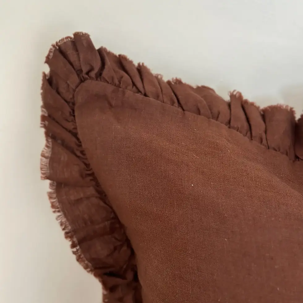 Thumbnail: Hallie Dark Brown Ruffle Edge Cushion 65x65cm