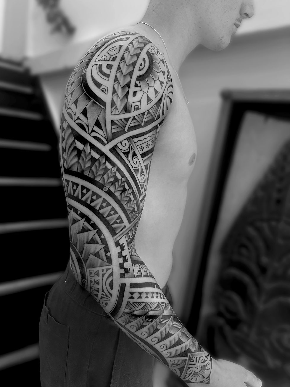 Custom Polynesian tattoo by Teuia Hikutini