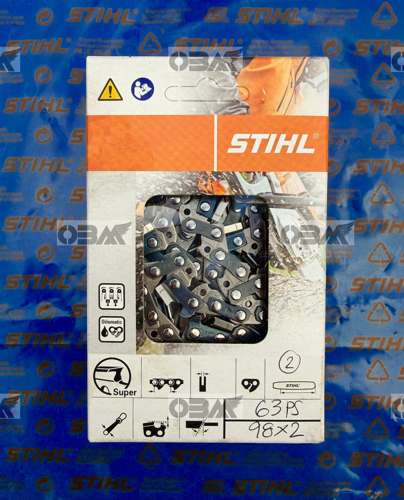 STIHL 63PS98 x 2 TWIN PAK 3/8P x .050 x 98DL Drive Link Chains 30"or 75cm bars