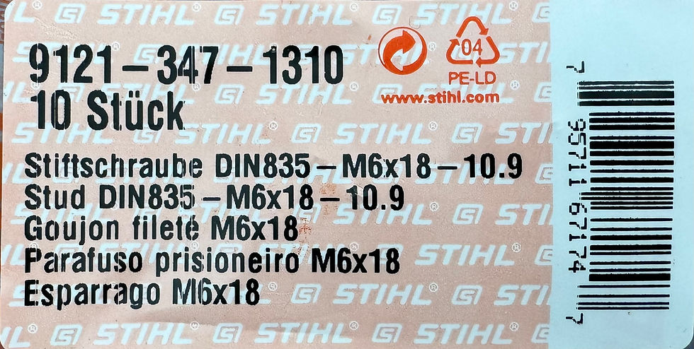 Thumbnail: STIHL Genuine 070, 090  2 x M6 x 18mm Muffler Studs 9121 347 1310