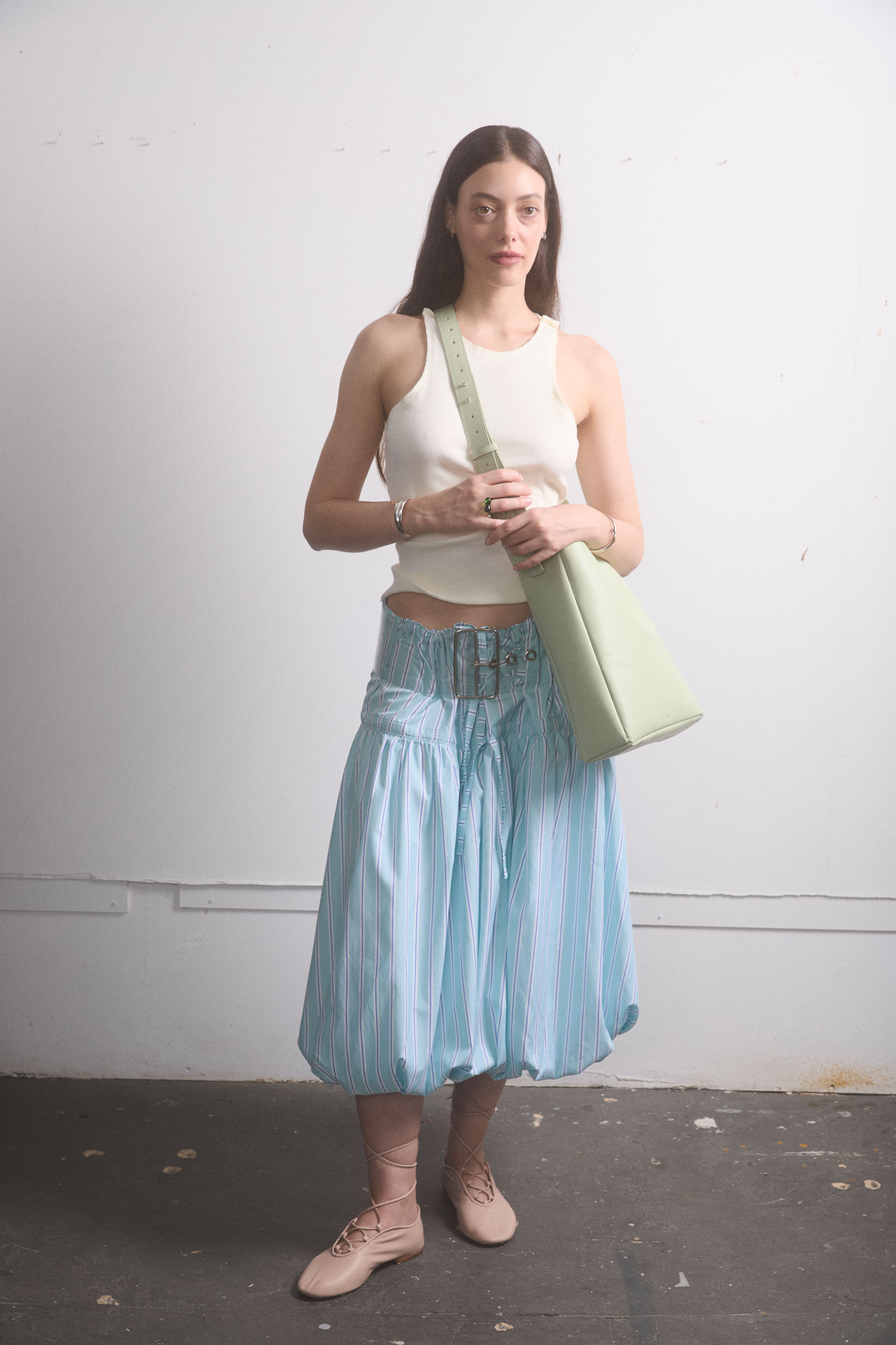 Falda de caramelo con rayas verdes