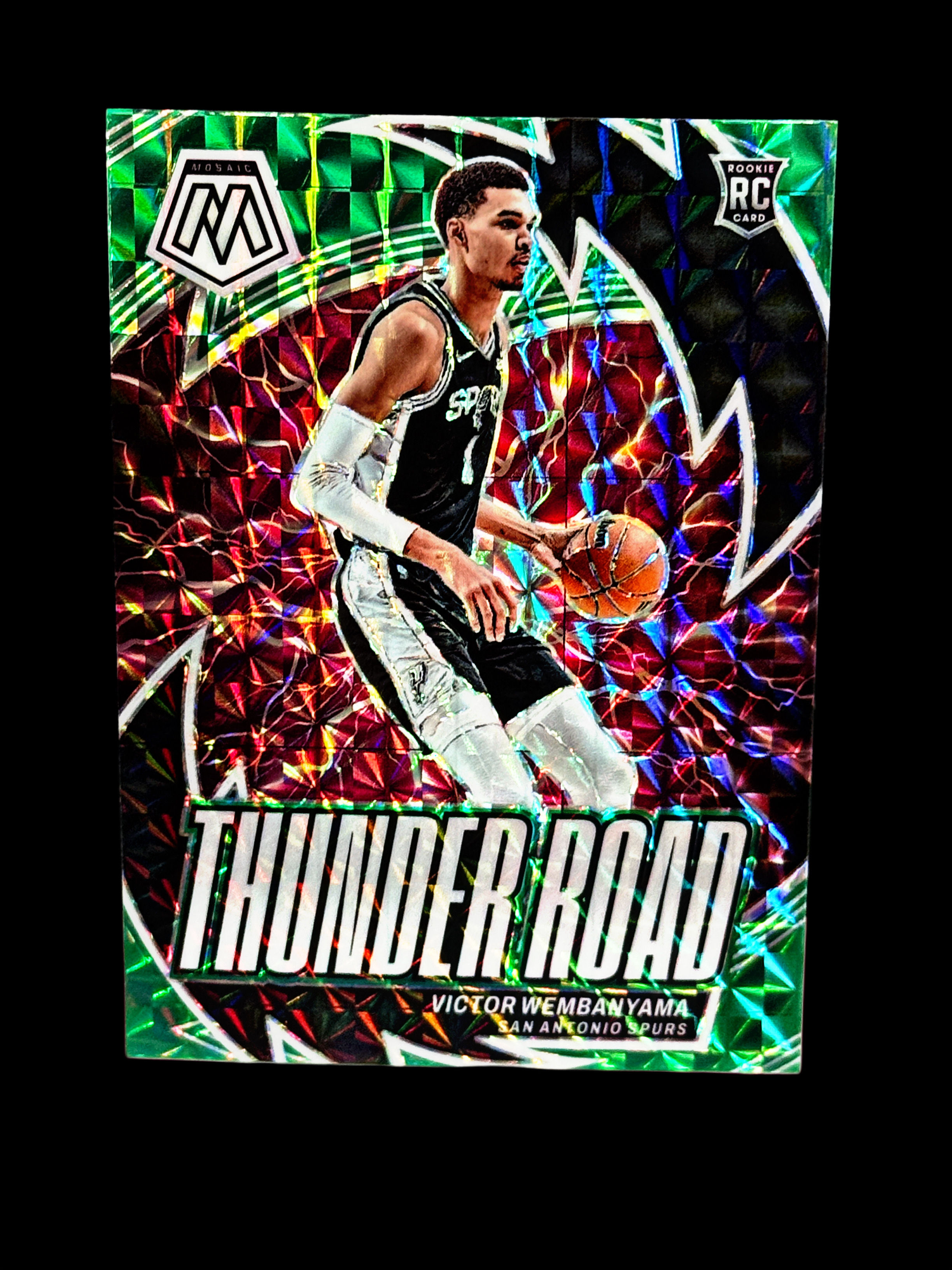 2023-24 Panini Mosaic Wembanyama Thunder Road Green Prizm RC #8