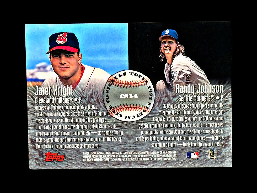 1998 Topps Stadium Club Co-Signers Randy Johnson Jaret Wright Dual Auto 