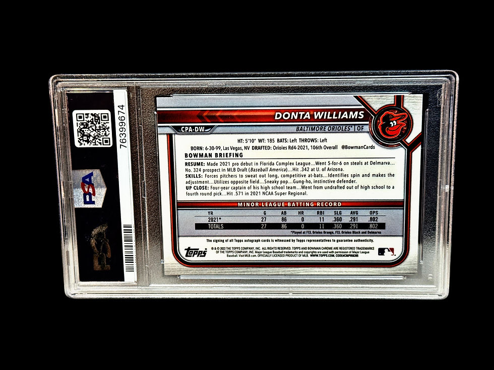 2022 Bowman Chrome Donta Williams Purple Auto /250 PSA 9 (1st Bowman)