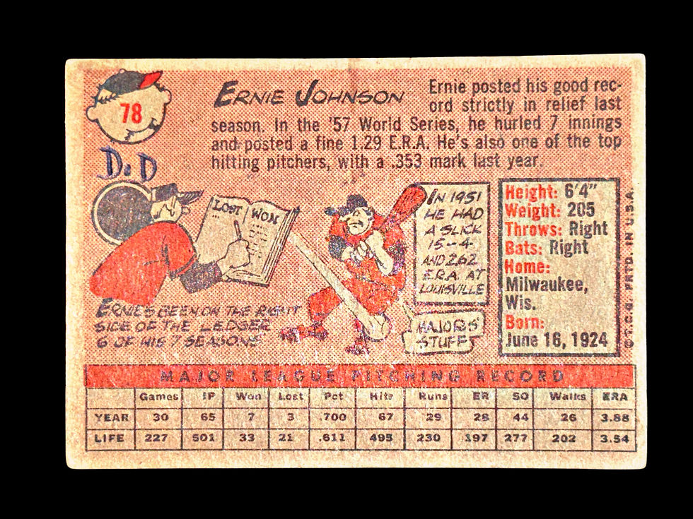 1958 Topps #78 Ernie Johnson (YN) – Braves – VG (3)