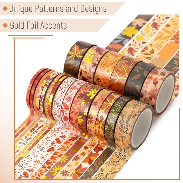 Thumbnail: Washi Tape Set, 21 Rolls, Autumn Leaves, Decorative Tape with Measure Tape