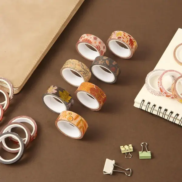 Thumbnail: Washi Tape Set, 21 Rolls, Autumn Leaves, Decorative Tape with Measure Tape