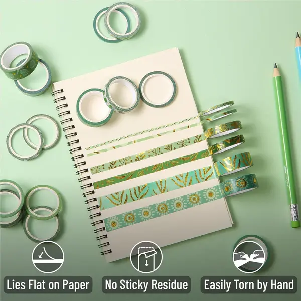 Thumbnail: Washi Tape Set, 21 Rolls, Greenery Summer, Decorative Tape with Measure Tape