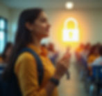 A girl student who is holding the key near to a lock, symbolising unlocking her true potential through persoanlised career guidance