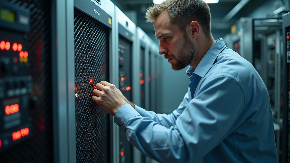 High angle view of a technician preparing electrical equipment for testing