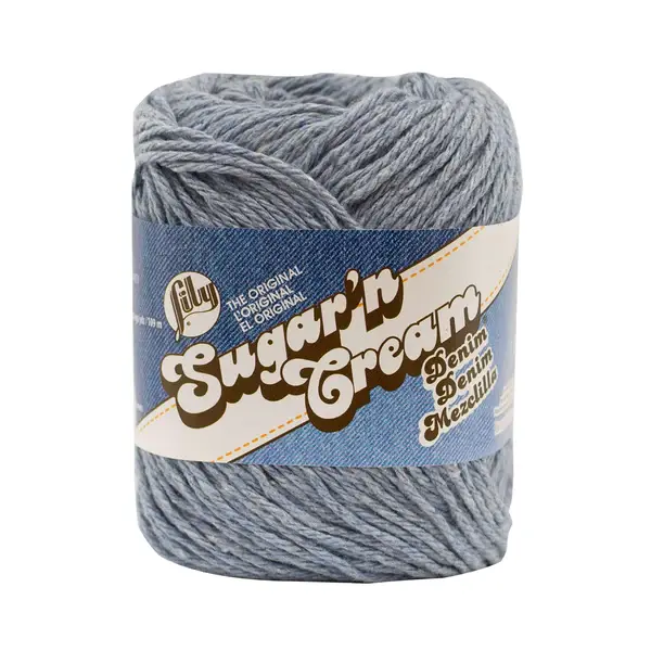 lily sugar'n cream original yarn in the colour stonwash, a soft grey/blue