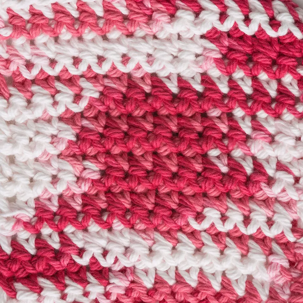Thumbnail: lily sugar'n cream original yarn in the colour azalea ombre, a mix of bright red, soft pink, and white