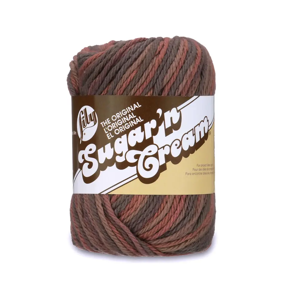 lily sugar'n cream original yarn in the colour terra firma ombre, a mix of deep browns
