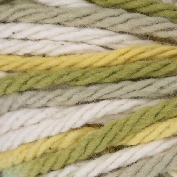 Thumbnail: lily sugar'n cream original yarn in the colour guacamole ombre, a mix of greens and yellows with beige and undyed yarn