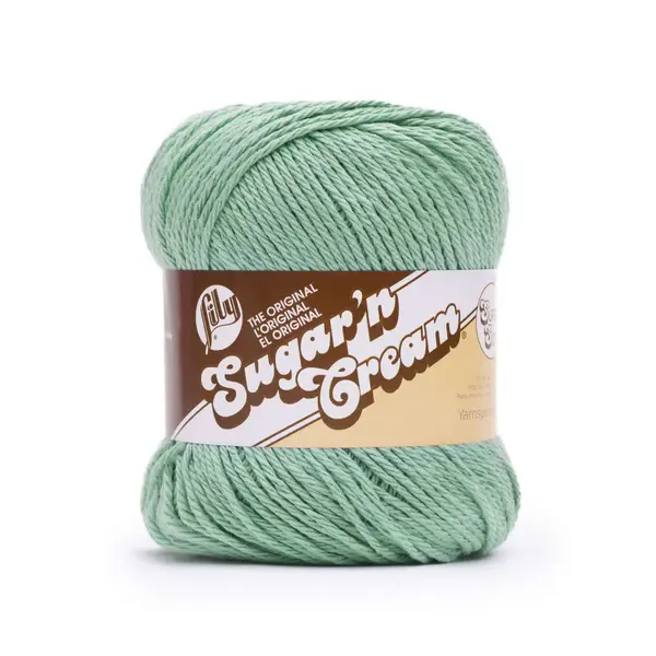 lily sugar'n cream super size yarn in the colour jade mist, a soft pastel green