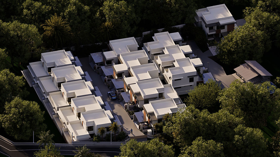 Aerial view of 14 premium villas at Grove 360 in Trivandrum