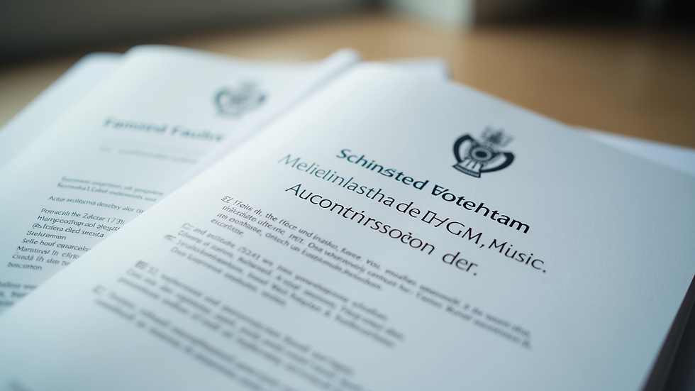 Close-up of official documents with German and English text