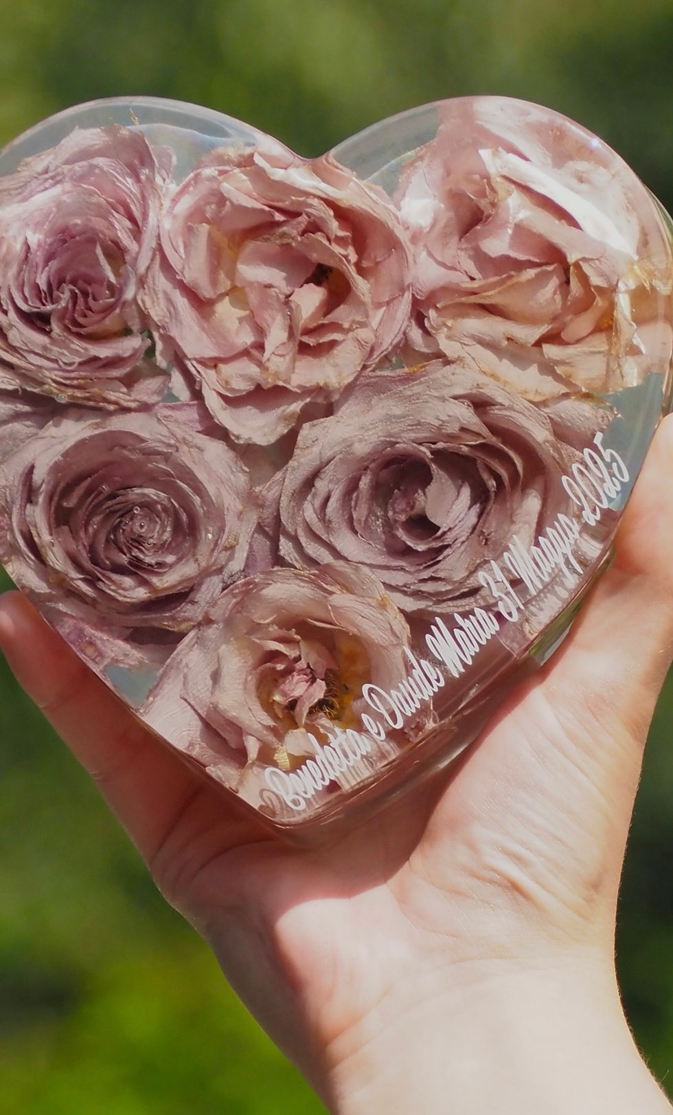 Thumbnail: Bouquet nella resina | Cuore piccolo (lato tondo)