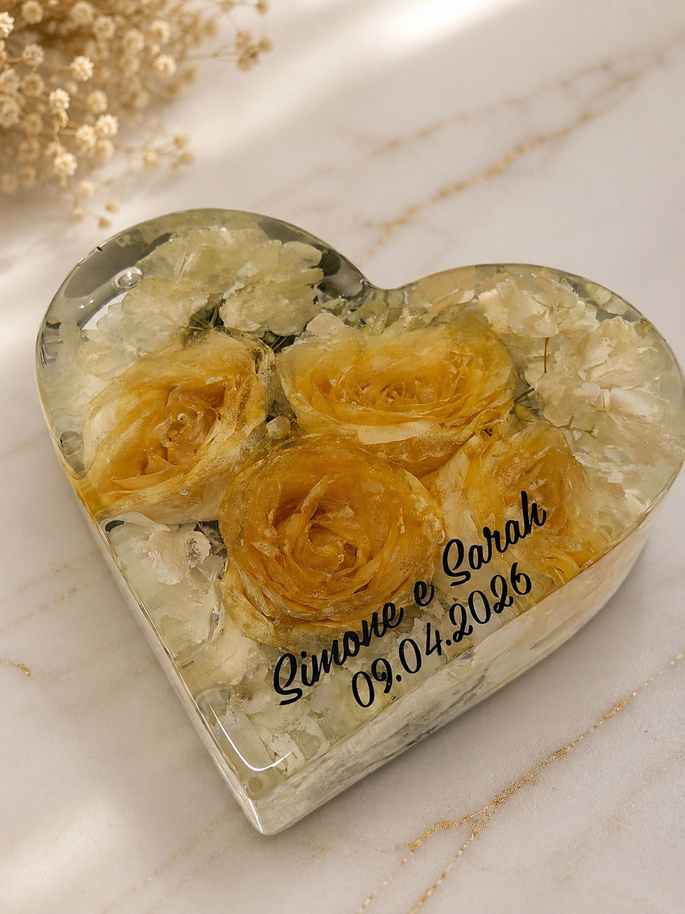 Miniatura: Bouquet nella resina | Cuore piccolo coricato (lato dritto)