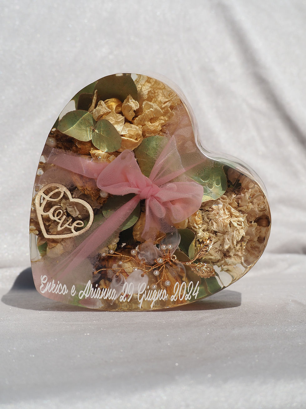 Thumbnail: Bouquet nella resina | Cuore piccolo (lato tondo)