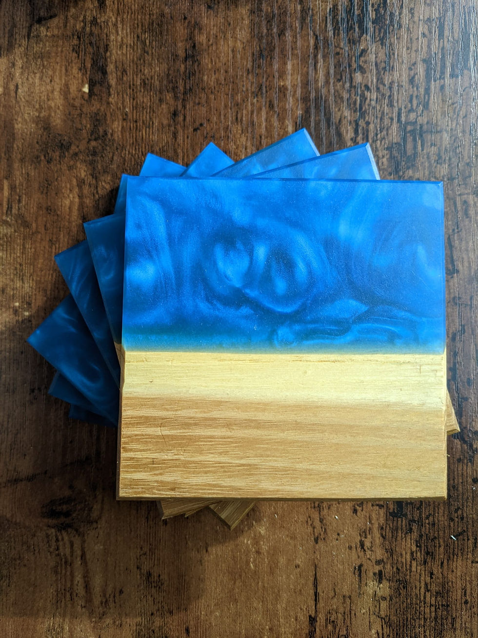 Thumbnail: Acacia and blue resin coasters 