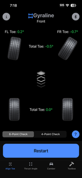 The second attempt at measuring 4 wheel toe, which incorrectly indicated front toe-out