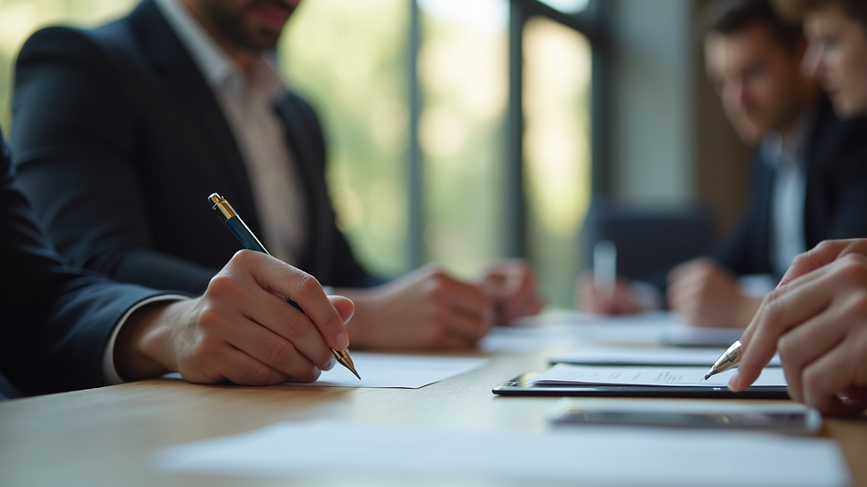 Close-up view of a hospitality manager taking notes during a training session