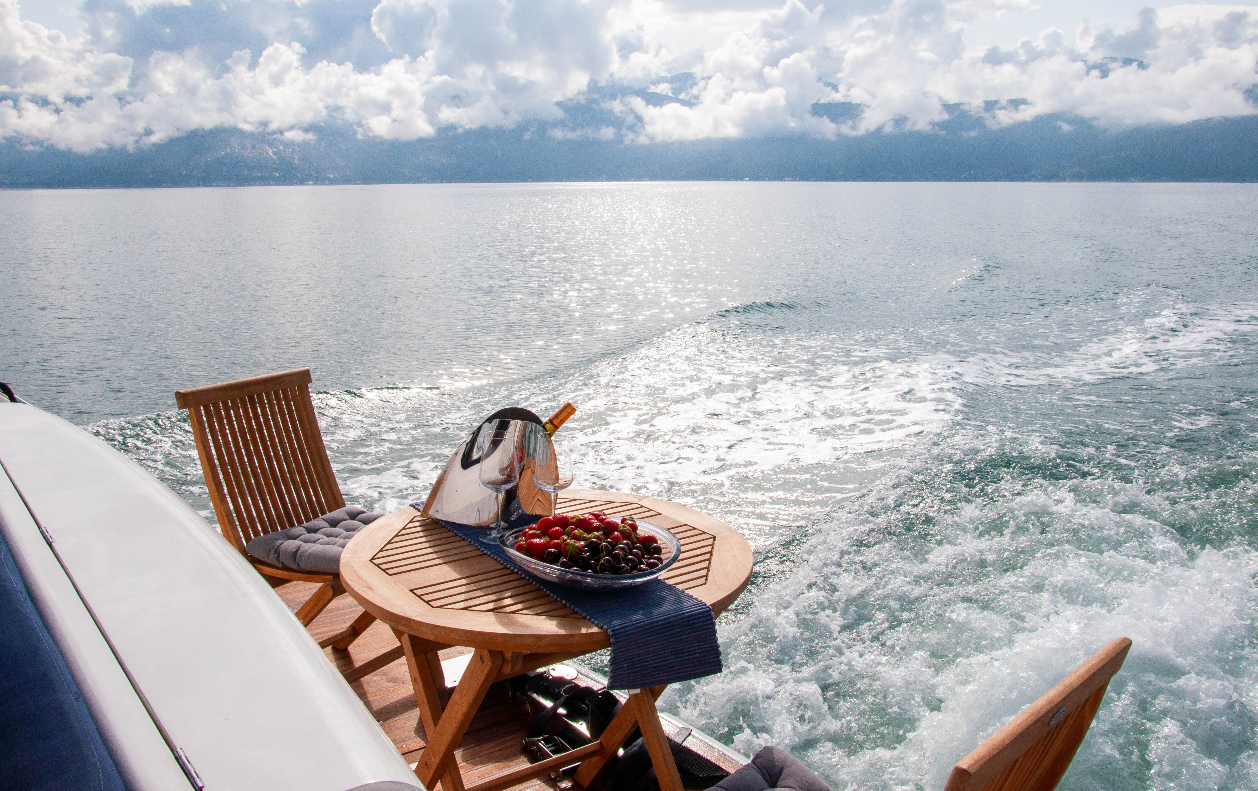 Iselina Bella aft deck fjord view