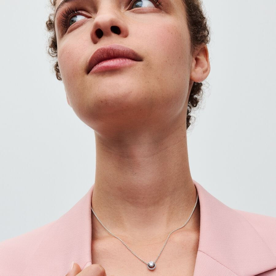 Miniatura: Sparkling Round Halo Pendant Collier Necklace