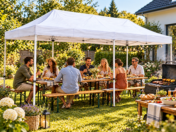 Pop up telt 6x3 meter - Sommergrillfest under hvit partytelt.png