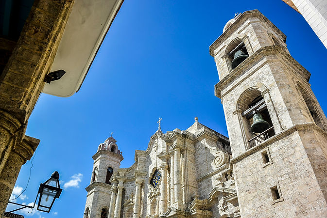 Church buildings and a church bell