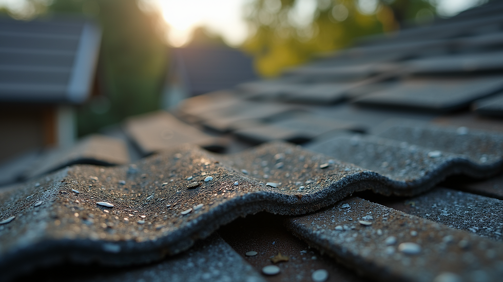 Close-up view of an aging asphalt shingle roof