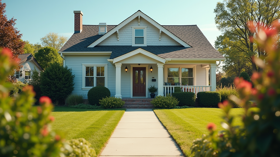 Wide angle view of a beautifully painted exterior home